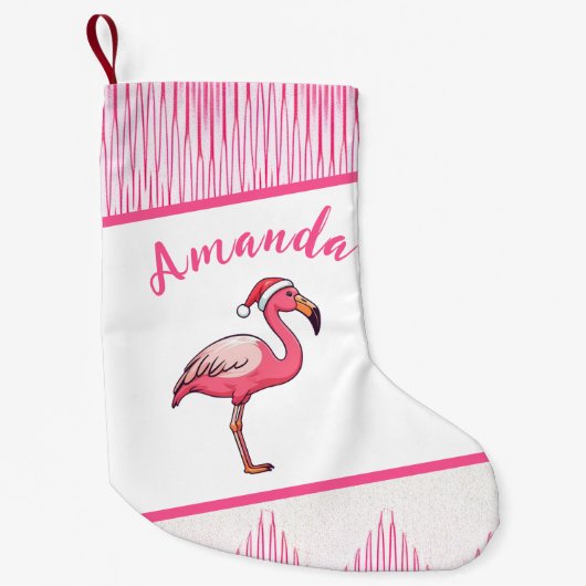 Schattigee roze en witte flamingo kerst kleine kerstsok (Voorkant)