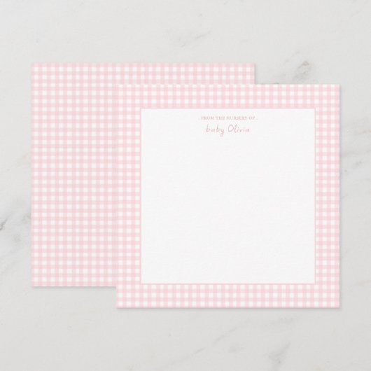 Schattigee Roze en witte gingham Square Baby Girl Bedankkaart (Voorkant / Achterkant)