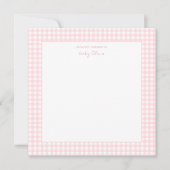 Schattigee Roze en witte gingham Square Baby Girl Bedankkaart (Voorkant)