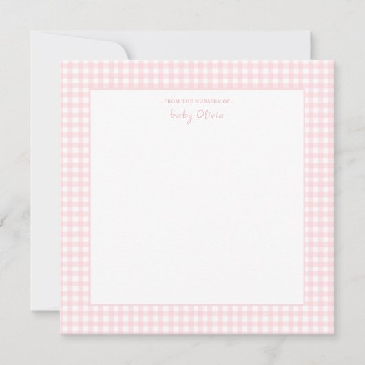 Schattigee Roze en witte gingham Square Baby Girl Bedankkaart (Voorkant)