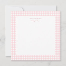 Schattigee Roze en witte gingham Square Baby Girl Bedankkaart