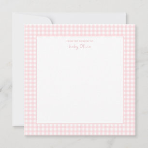 Schattigee Roze en witte gingham Square Baby Girl Bedankkaart