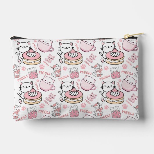 Schattigee Roze en Witte Kat Accessoires Make-up B Etui (Achterkant)