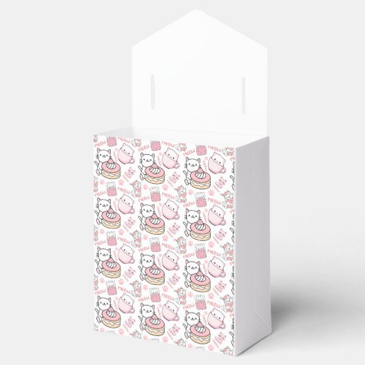 Schattigee roze en witte kat partij gunst box bedankdoosjes (Geopend)