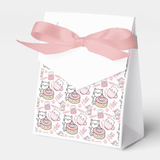 Schattigee roze en witte kat partij gunst box bedankdoosjes (Voorkant Zijde)
