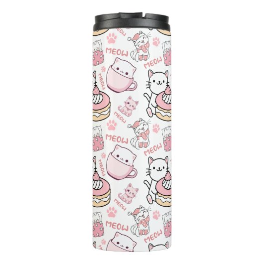 Schattigee roze en witte kat thermosbeker (Achterkant)