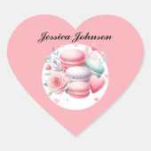 Schattigee roze en witte macarons gepersonaliseerd hart sticker (Voorkant)