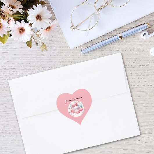 Schattigee roze en witte macarons gepersonaliseerd hart sticker