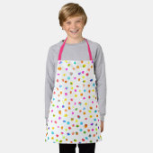 Schattigee roze en witte polka dot art kinder schort (Gedragen)