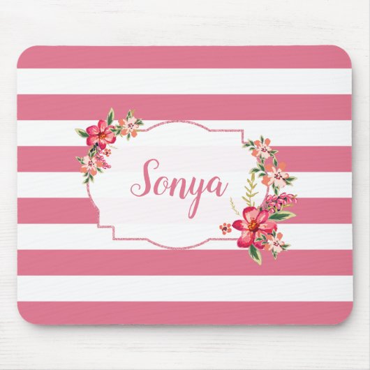 Schattigee roze en witte strepen muismat (Voorkant)