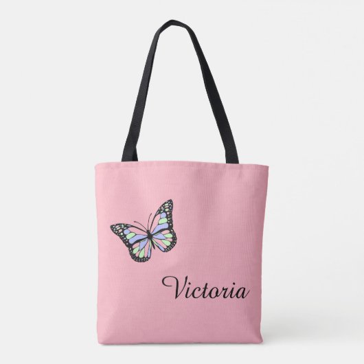 Schattigee roze en zwarte cursieve scriptnaam Butt Tote Bag (Achterkant)
