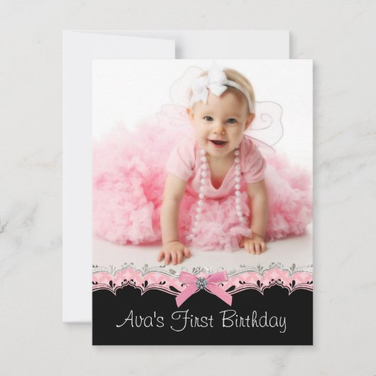 Schattigee roze en zwarte meisjes foto verjaardags kaart (Voorkant)