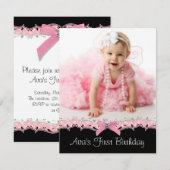 Schattigee roze en zwarte meisjes foto verjaardags kaart (Voorkant / Achterkant)