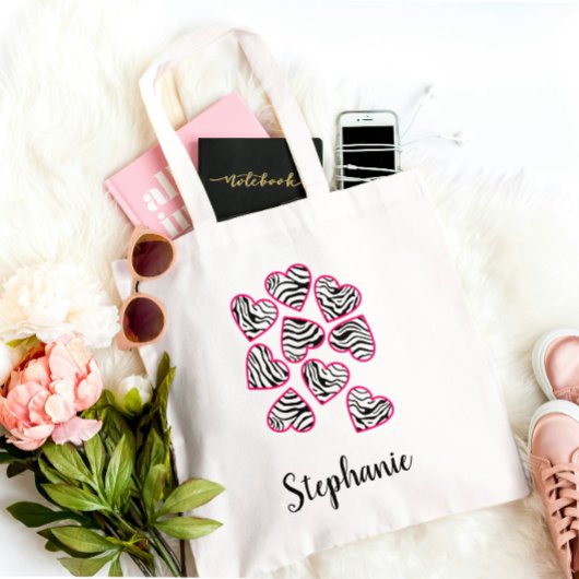 Schattigee Roze en Zwarte Zebra Strepen Chic Fun N Tote Bag