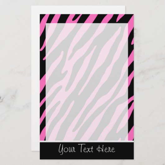 Schattigee roze en zwarte zebrastrepen briefpapier (Voorkant / Achterkant)