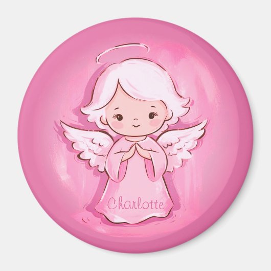 Schattigee Roze Engel Met Meisjes Naam Koelkast Magneet (Voorkant)