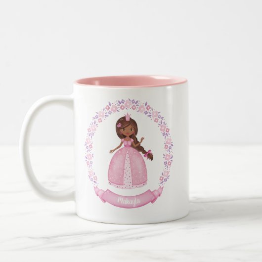 Schattigee roze etnische prinses gepersonaliseerd tweekleurige koffiemok (Links)