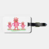 Schattigee roze fantasiewezens grillige aliens bagagelabel (Achterkant horizontaal)