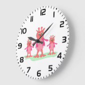 Schattigee roze fantasiewezens grillige aliens grote klok (Hoek)