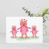 Schattigee roze fantasiewezens grillige aliens kaart (Staand voorkant)