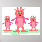 Schattigee roze fantasiewezens grillige aliens poster (Voorkant)