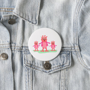 Schattigee roze fantasiewezens grillige aliens ronde button 7,6 cm