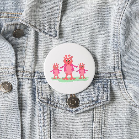 Schattigee roze fantasiewezens grillige aliens ronde button 7,6 cm