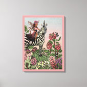 Schattigee Roze Fee op Zebra Eenhoorn Bloemenkunst Canvas Afdruk (Voorkant)