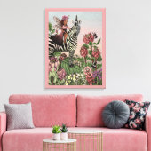 Schattigee Roze Fee op Zebra Eenhoorn Bloemenkunst Canvas Afdruk (Insitu (Woonkamer))