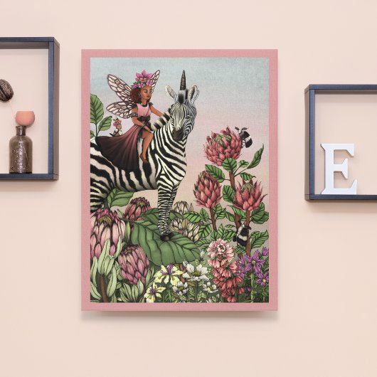 Schattigee Roze Fee op Zebra Eenhoorn Bloemenkunst Canvas Afdruk