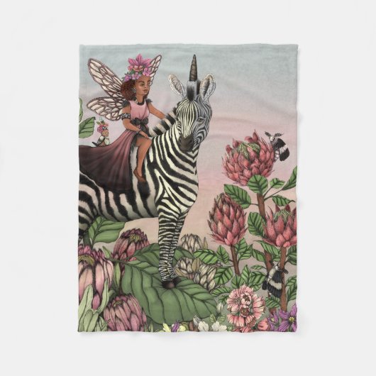 Schattigee Roze Fee op Zebra Eenhoorn Bloemenkunst Fleece Deken (Voorkant)