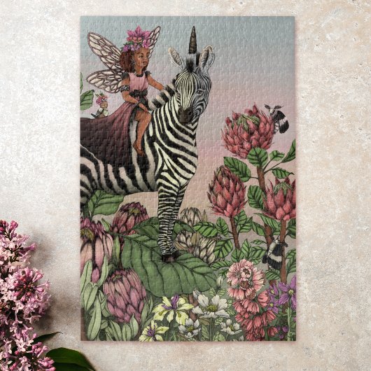 Schattigee Roze Fee op Zebra Eenhoorn Bloemenkunst Legpuzzel