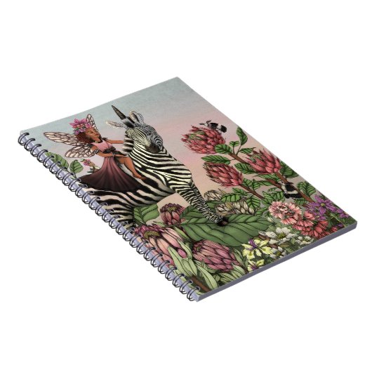Schattigee Roze Fee op Zebra Eenhoorn Bloemenkunst Notitieboek (Rechterzijde)