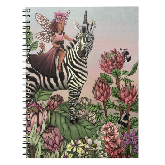 Schattigee Roze Fee op Zebra Eenhoorn Bloemenkunst Notitieboek (Voorkant)