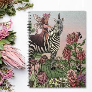 Schattigee Roze Fee op Zebra Eenhoorn Bloemenkunst Notitieboek