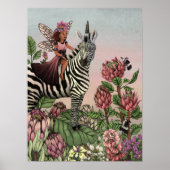 Schattigee Roze Fee op Zebra Eenhoorn Bloemenkunst Poster (Voorkant)