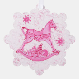 Schattigee Roze Filigree Rocking Horse Kerst Ornament Kaart