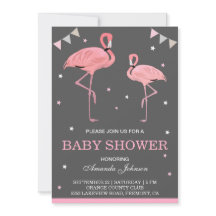 Schattigee roze flamingo Baby shower uitnodiging