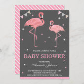 Schattigee roze flamingo Baby shower uitnodiging (Voorkant / Achterkant)
