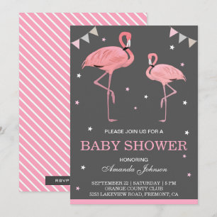 Schattigee roze flamingo Baby shower uitnodiging