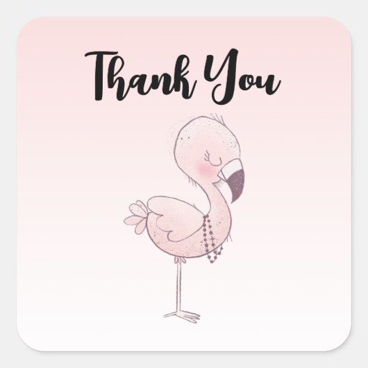 Schattigee roze flamingo illustratie dank u vierkante sticker (Voorkant)
