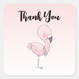 Schattigee roze flamingo illustratie dank u vierkante sticker
