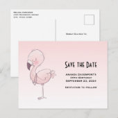 Schattigee roze flamingo illustratie Opslaan van d Uitnodiging Briefkaart (Voorkant / Achterkant)