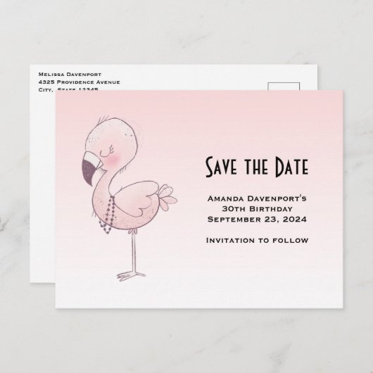 Schattigee roze flamingo illustratie Opslaan van d Uitnodiging Briefkaart (Voorkant / Achterkant)