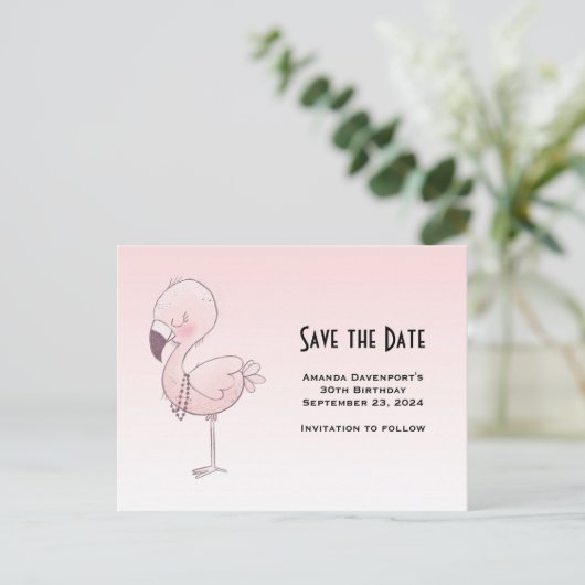 Schattigee roze flamingo illustratie Opslaan van d Uitnodiging Briefkaart (Staand voorkant)