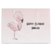 Schattigee roze flamingo illustratie Verjaardag Groot Cadeauzakje (Voorkant)