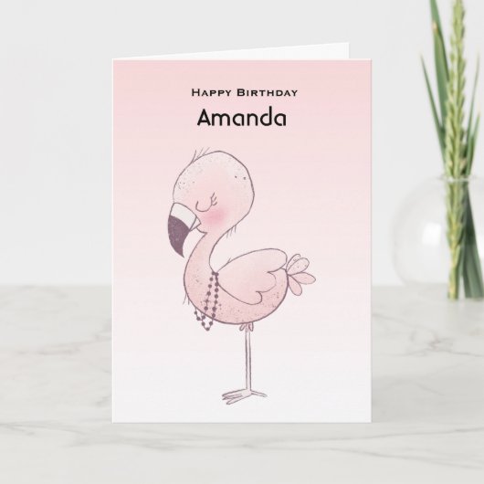 Schattigee roze flamingo illustratie Verjaardag Kaart (Voorkant)