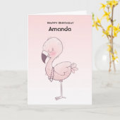 Schattigee roze flamingo illustratie Verjaardag Kaart (Gele Bloem)