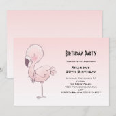 Schattigee roze flamingo illustratie Verjaardag Kaart (Voorkant / Achterkant)