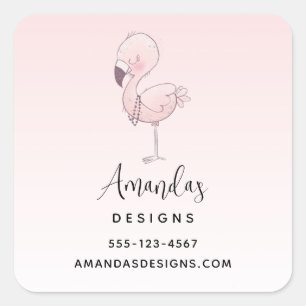 Schattigee roze flamingo illustratiezaken vierkante sticker